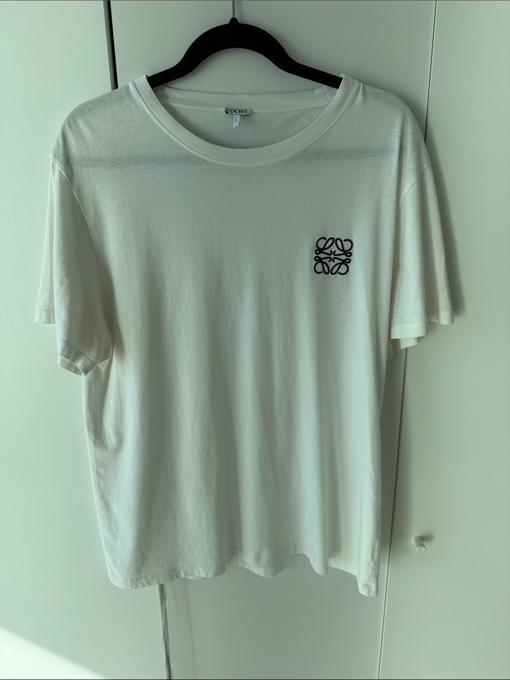 Loewe Cream Crewneck T-Shirt with Black Anagram Logo